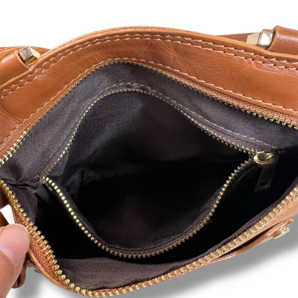 Valentina Fiore Genuine Leather Mini Crossbody Bag Cognac Brown Made In Italy - Picture 5 of 9